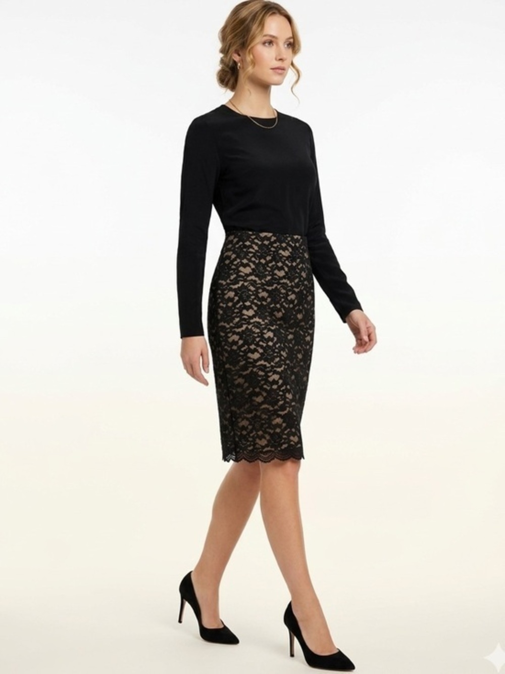Banana Republic Black & Beige Lined Lace Highrise Pencil Skirt Size 14